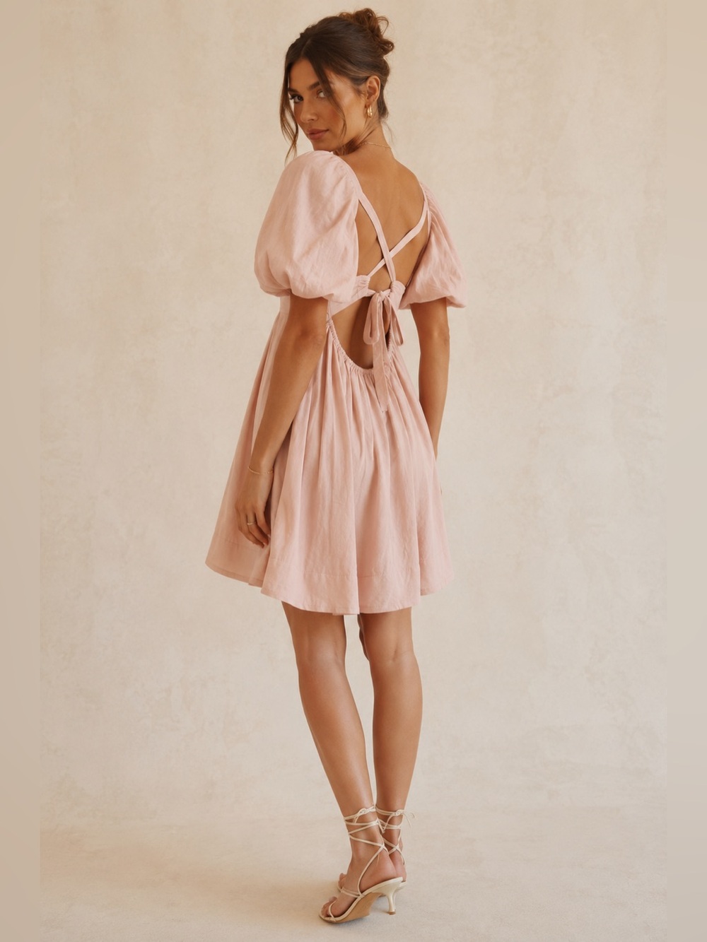 En Saison Anthropologie Megan Blush Pink Open Back Mini Dress XS